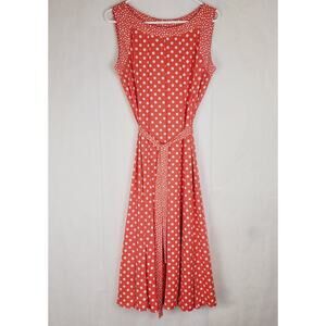 Perceptions New York coral polka-dot pleated midi dress Med retro rockabilly